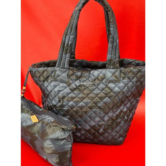 MZ Wallace Handbags - MZ Wallace Metro Blue Camo Travel Quilted Tote Bag With Matching Pouch Excellent